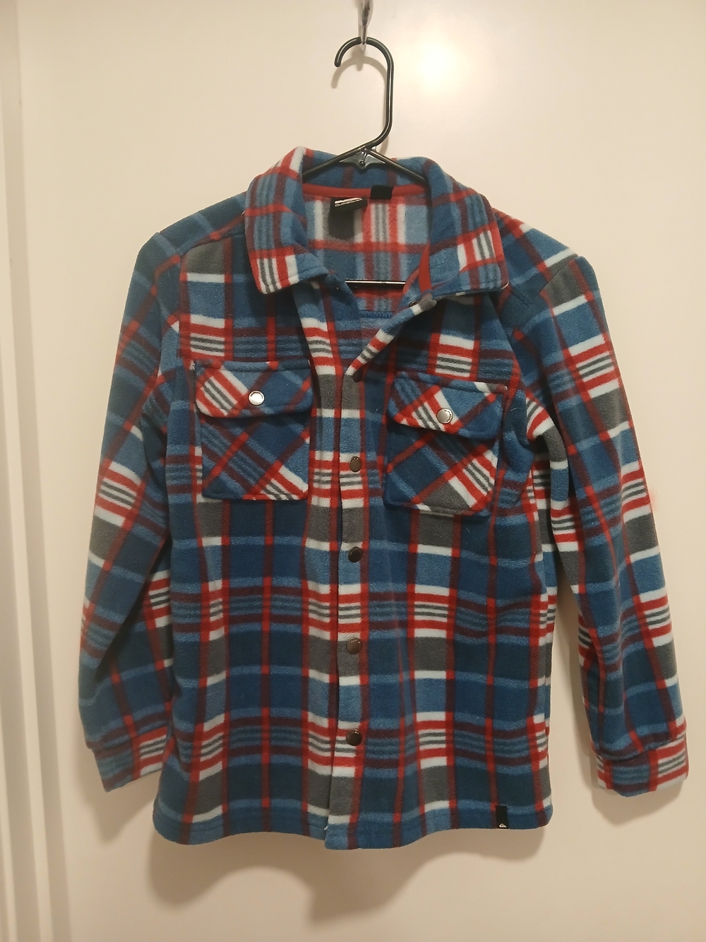 Quiksilver Kids Blue, Red & Gray Plaid Fleece Jacket Boys 10/12